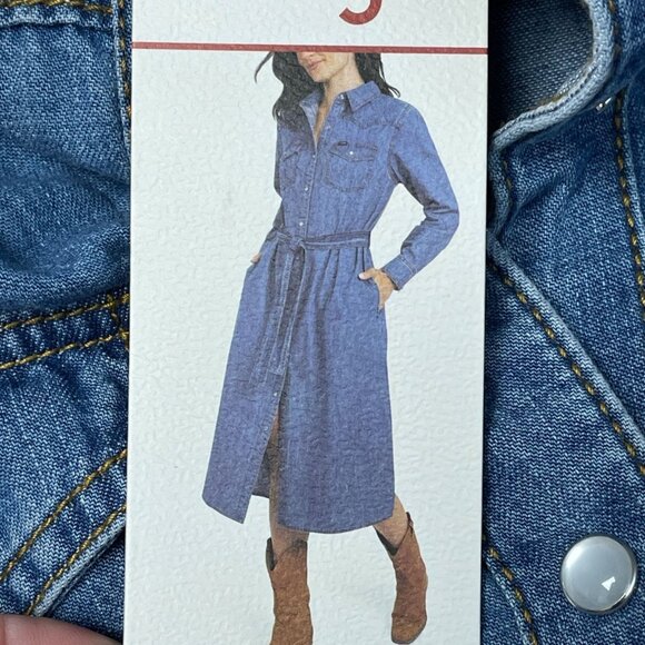 Wrangler Women's L Chambray Shirt Dress With Belt Button-Down Long Sleeves L1226 - Picture 9 of 11